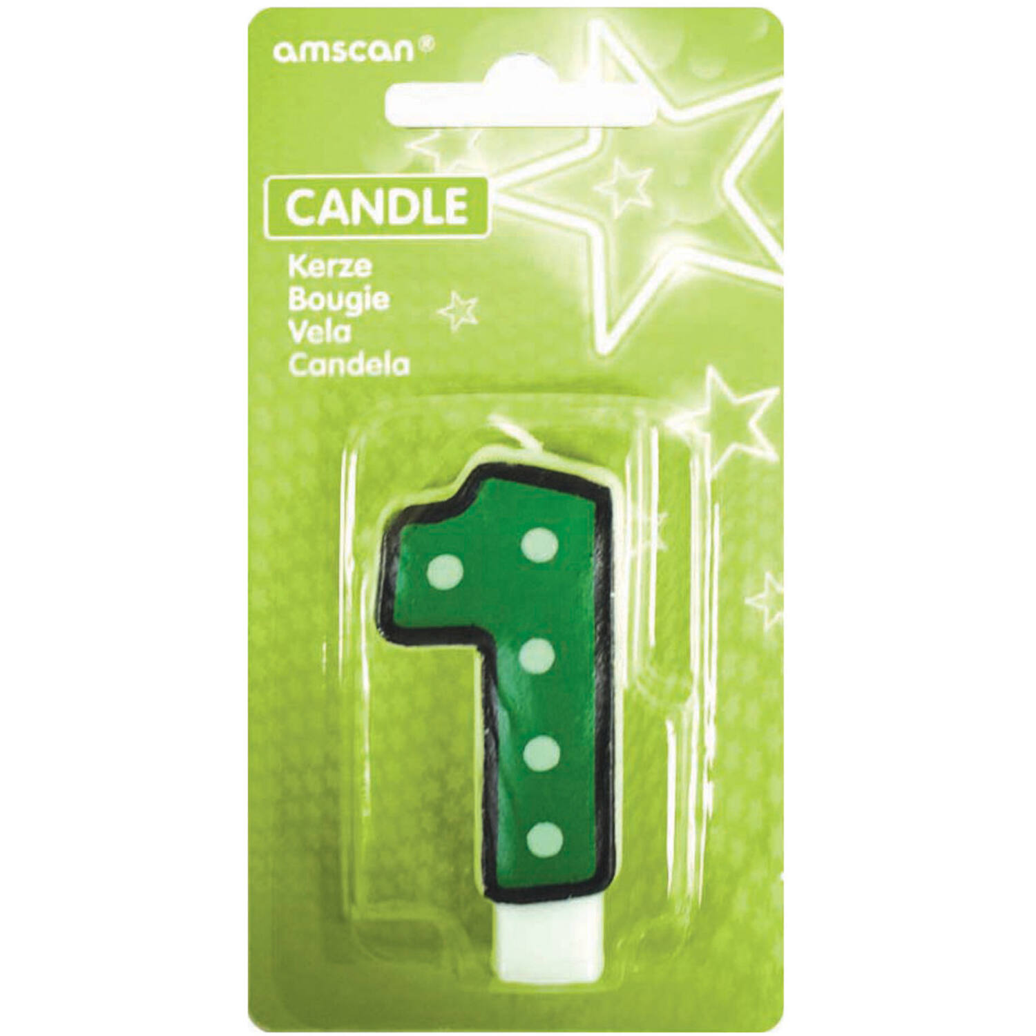 Numeral Candle 1 Dots & Black Border Height 7.6 cm