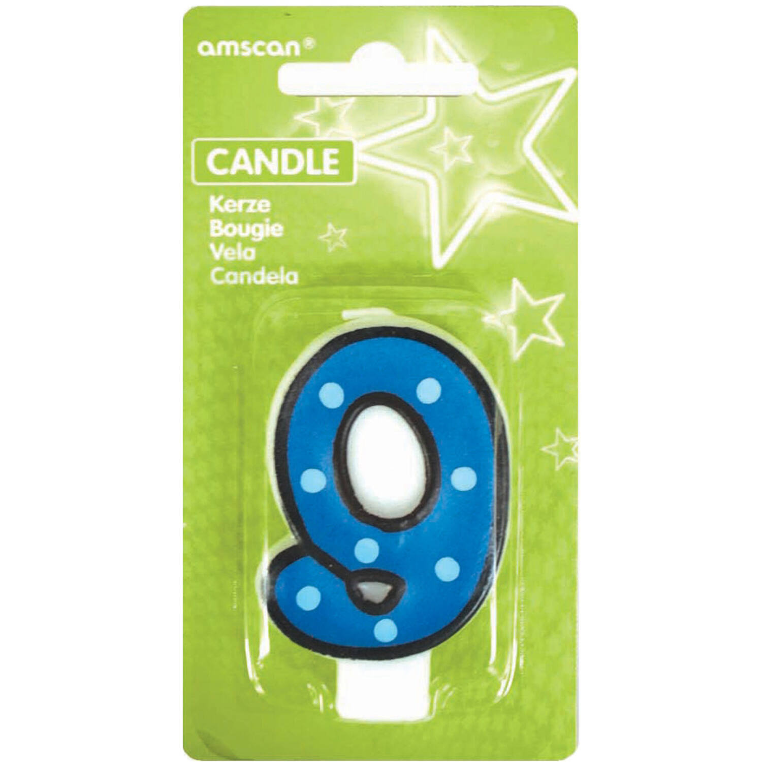 Numeral Candle 9 Dots & Black Border Height 7.6 cm