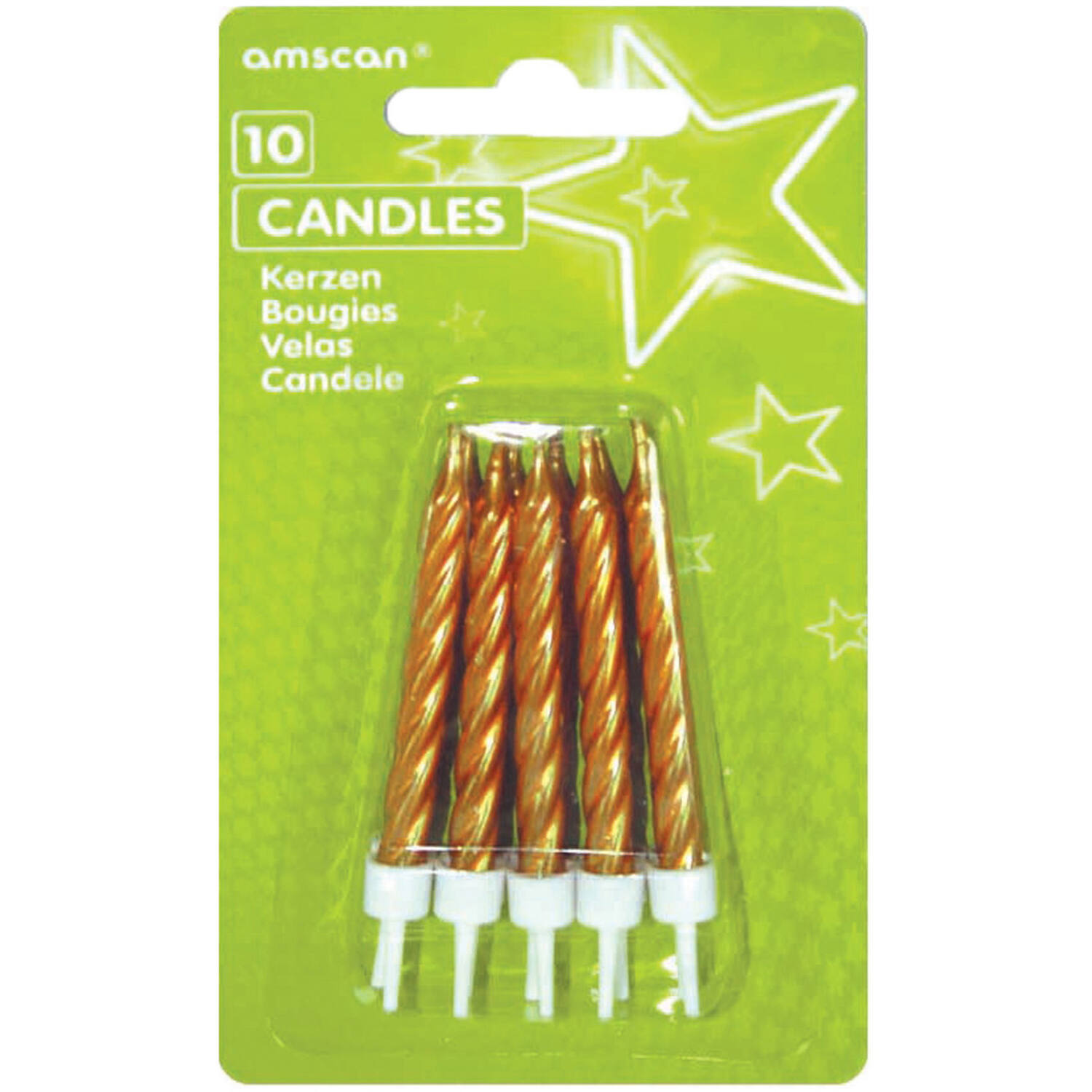 10 Spiral Candles Gold Height 6.3 cm