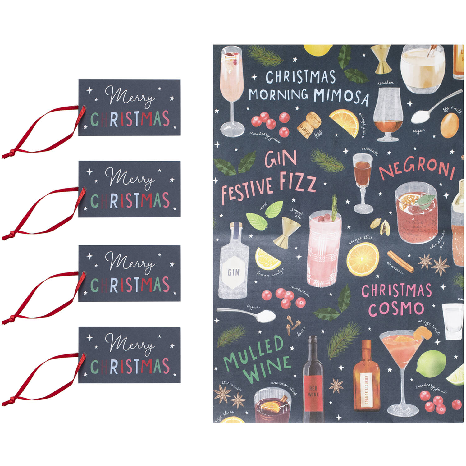 Gift Wrap - Wrap, Tag and Ribbon - Cocktails