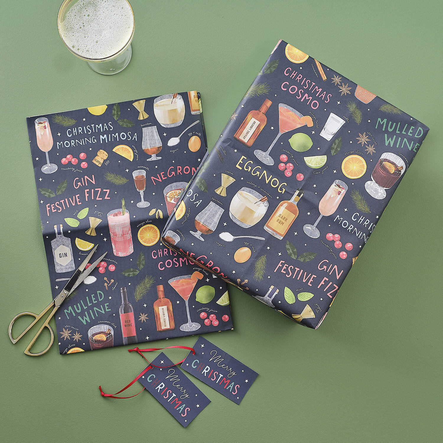 Gift Wrap - Wrap, Tag and Ribbon - Cocktails