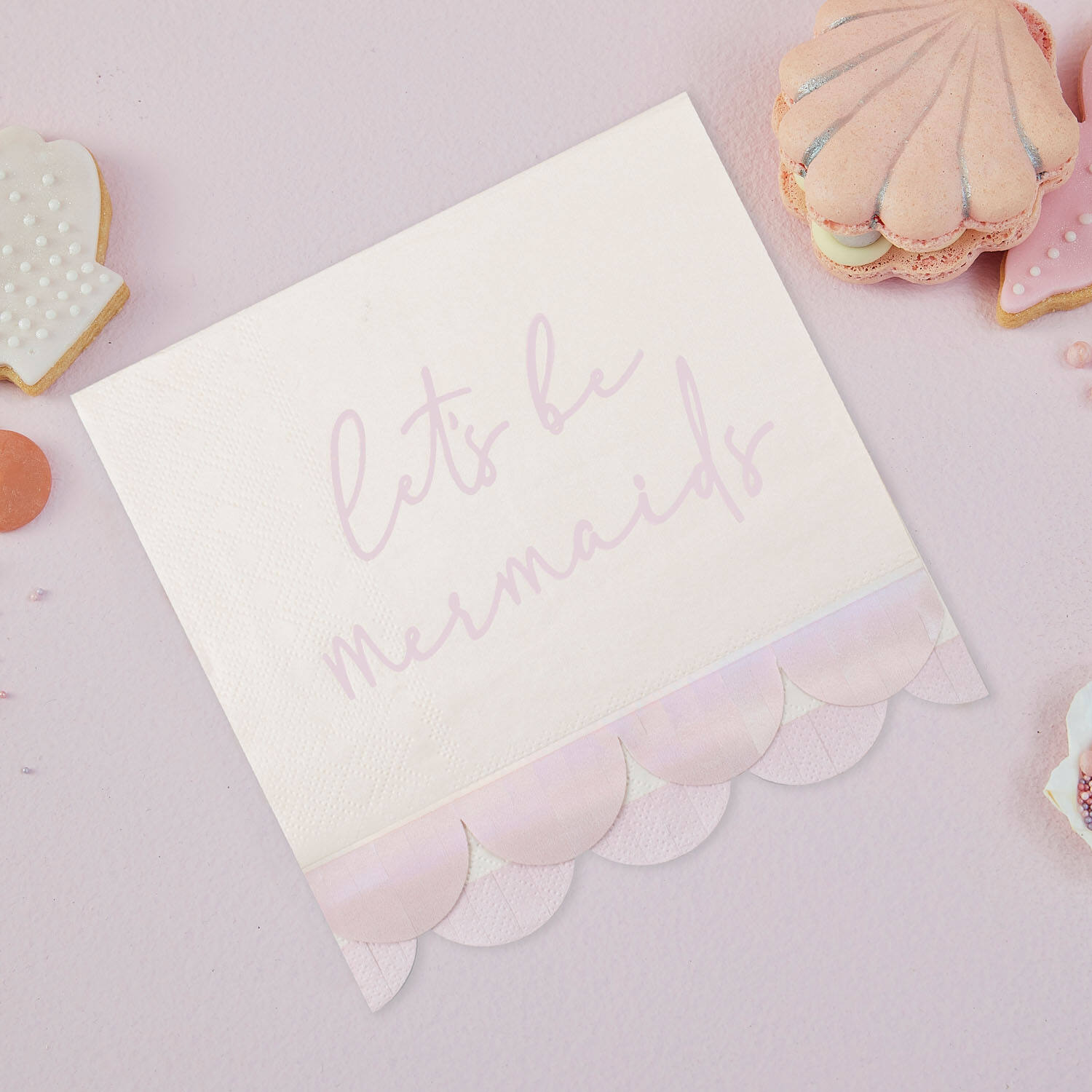 Paper Napkin - Let's Be Mermaids Napkin with Scalloped Fringe - Iridescent and Pink