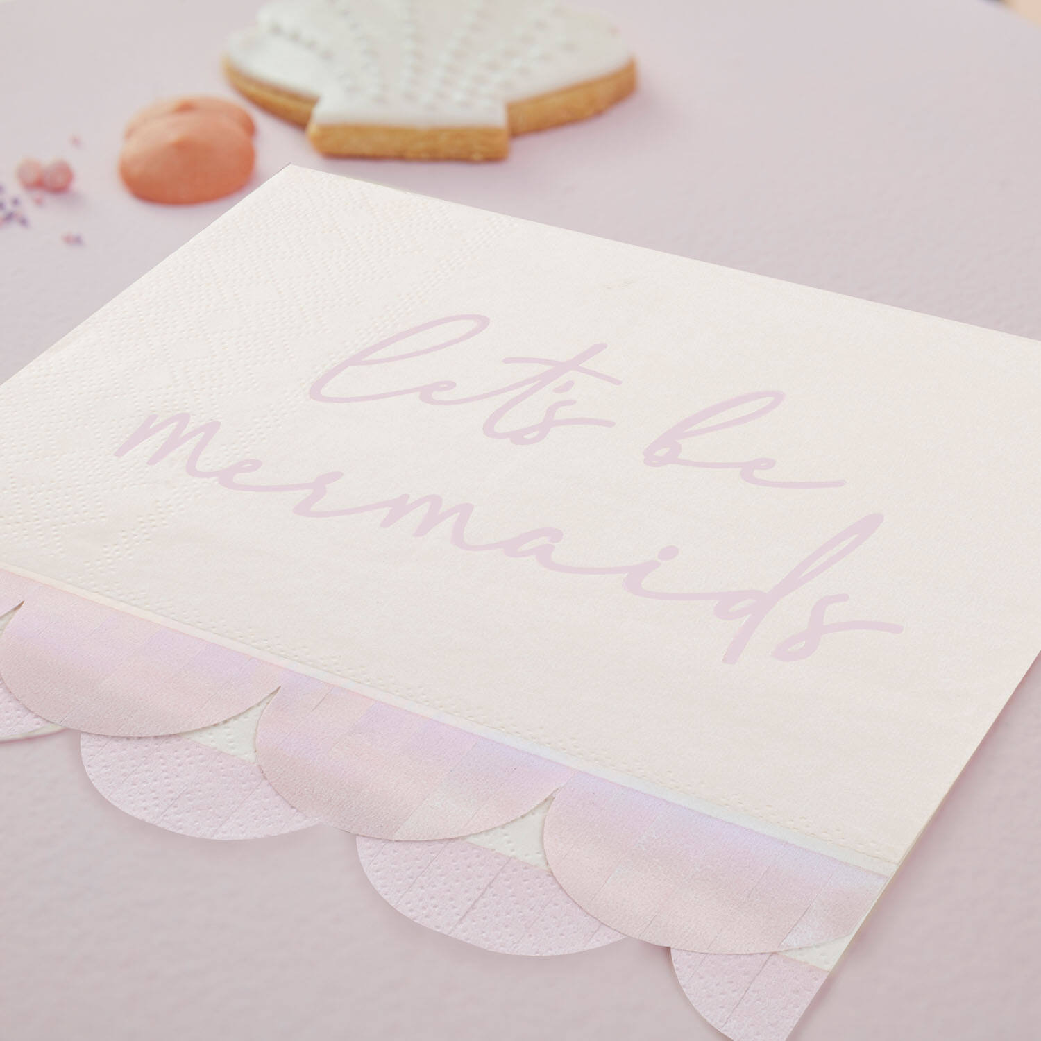 Paper Napkin - Let's Be Mermaids Napkin with Scalloped Fringe - Iridescent and Pink