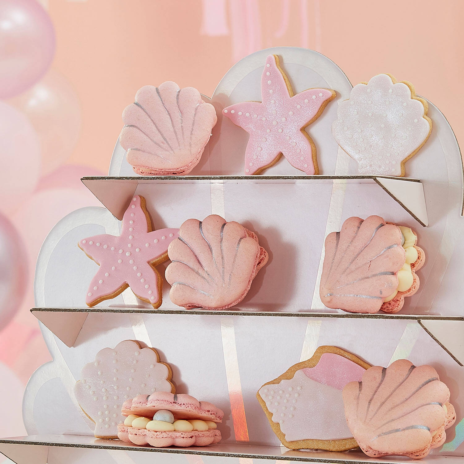 Treat Stand - Shells Shaped Treat Stand - Pink and Iridescen