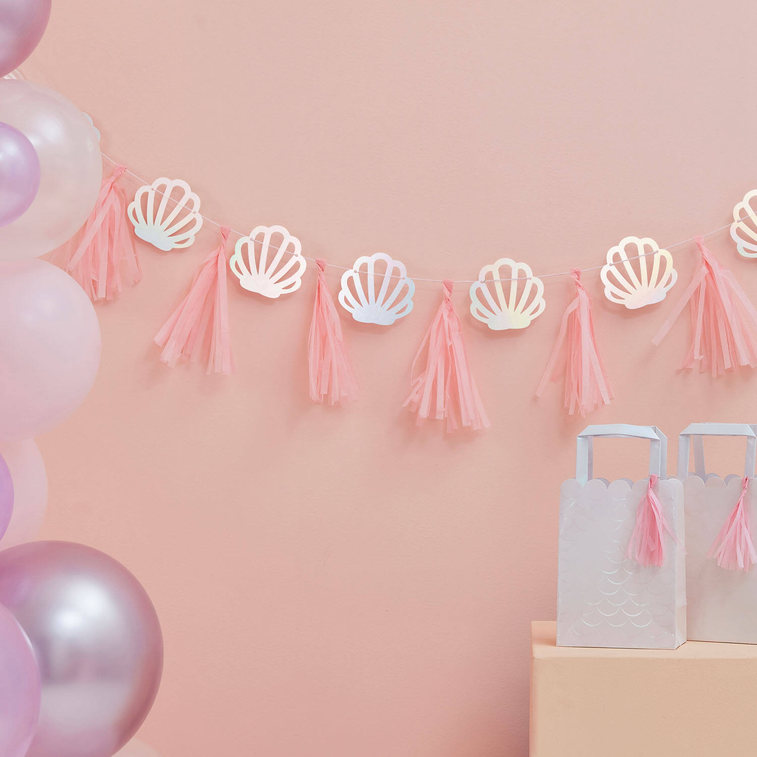 Tassel Garland - Shells and Tassels - Pink and Iridescent