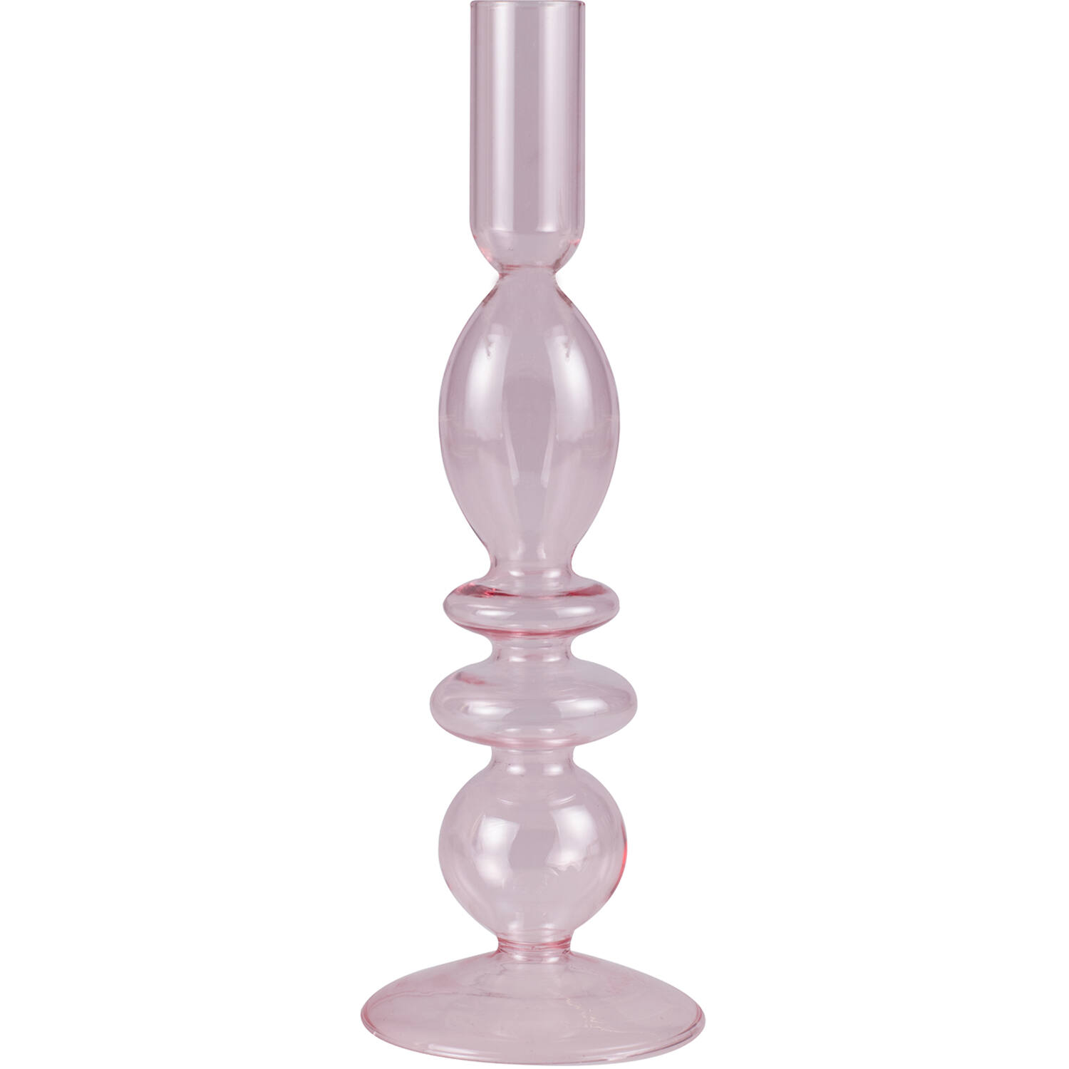 Candle Holder - Pink Glass Small Bubble