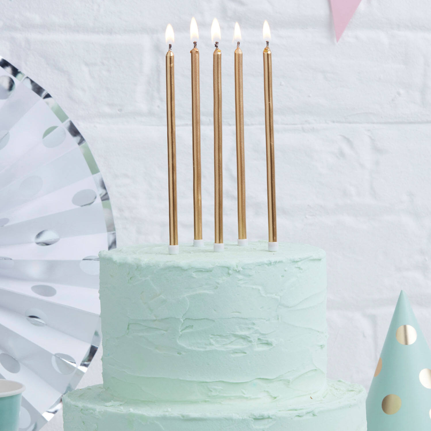 24 Candles with Holders Pick & Mix Gold Wax / Plastic 14 x 0.5 cm