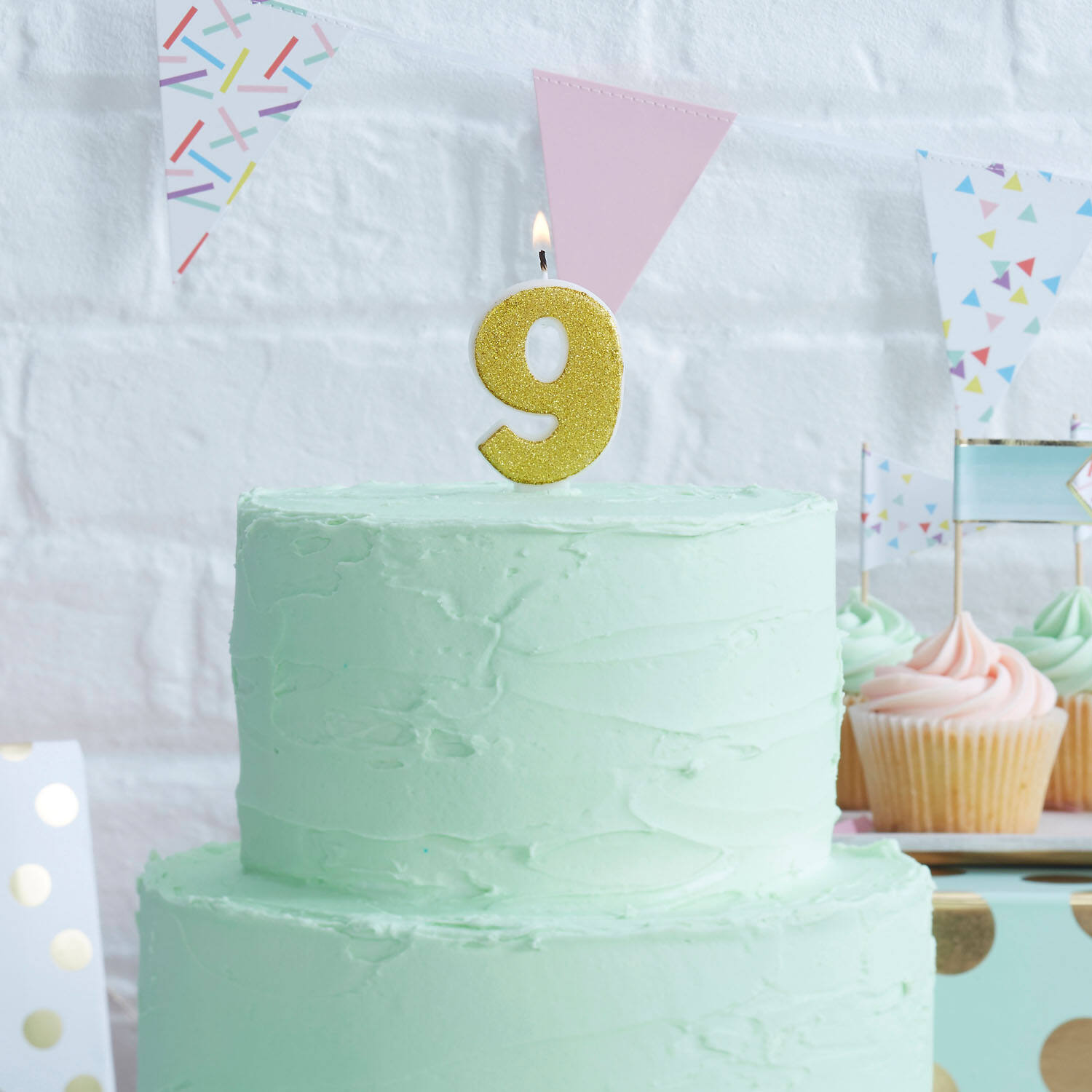 Candle Number 9 - Gold Glitter