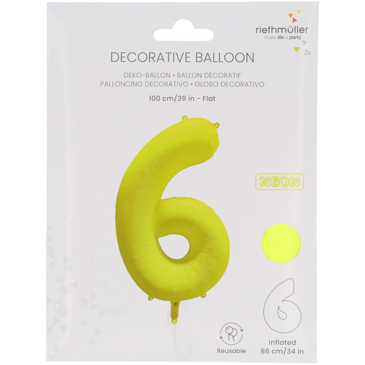Foil Balloon Number 6 - Neon Yellow - 86 cm