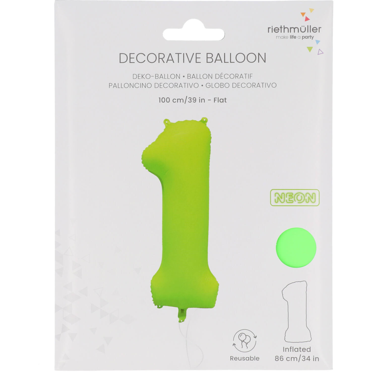 Foil Balloon Number 1 - Neon Green - 86 cm