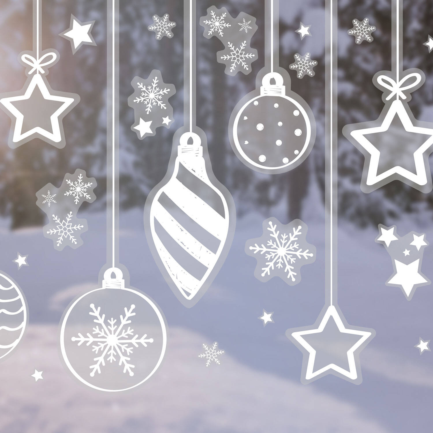 Window Stickers - White Snowflakes and Baubles