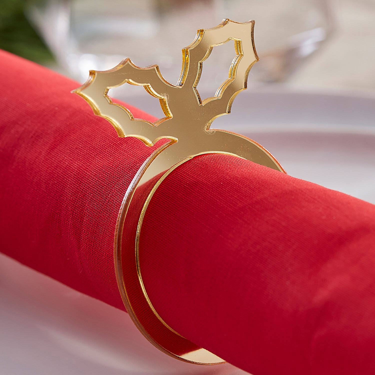 Napkin Holder - Gold Acrylic Holly Shaped