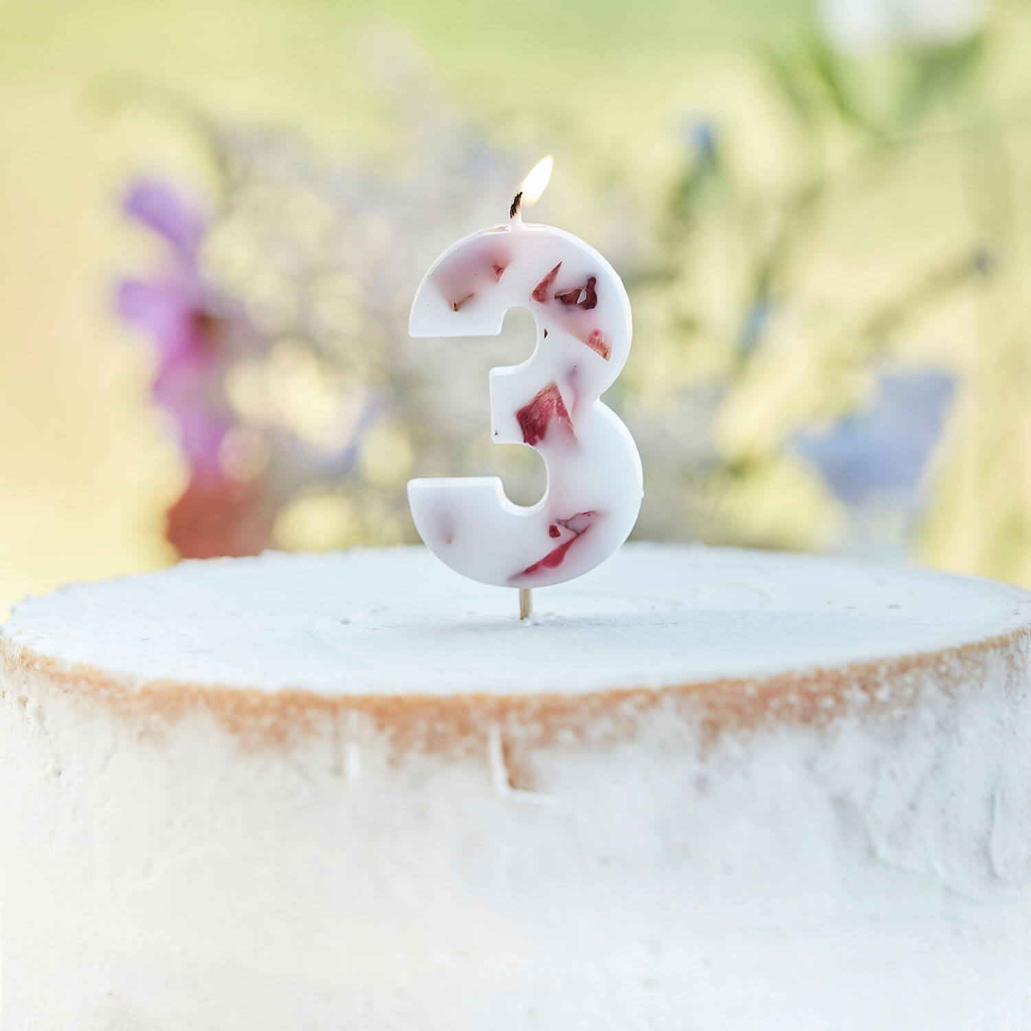 Candle - Number 3 - Pressed Petals