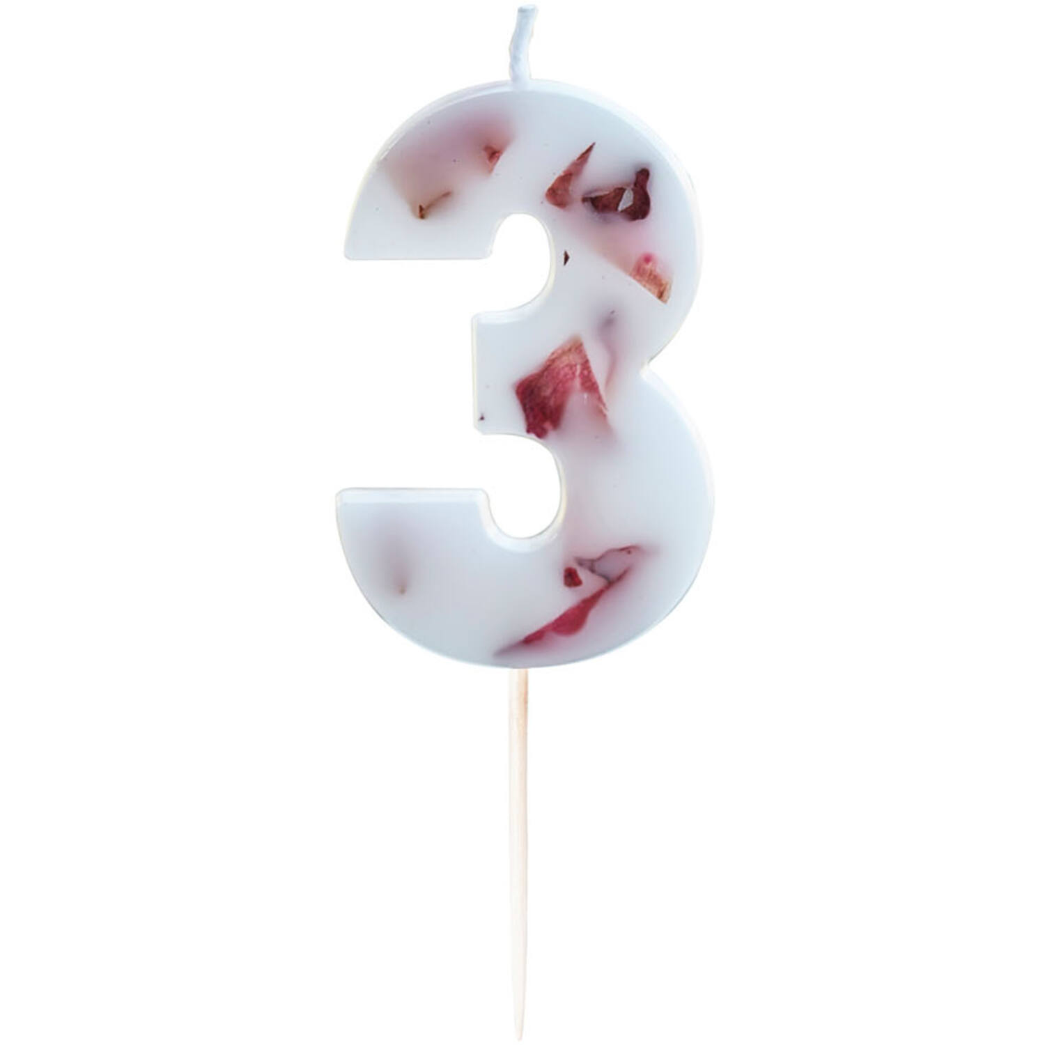 Candle - Number 3 - Pressed Petals