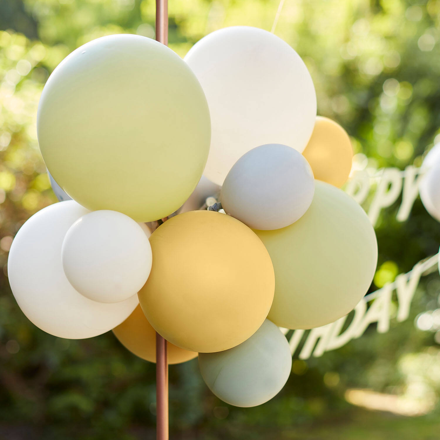 Bunting - Happy Birthday with Balloons - Green, Grey, Sand and Gold Chrome