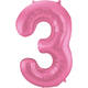 Foil Balloon Number 3 - Pink Metallic Mat - 86 cm