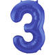 Foil Balloon Number 3 - Blue Metallic Mat - 86 cm 