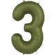 Foil balloon Number 3 - Olive Green - Ultra Matt - 86 cm