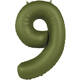 Foil balloon Number 9 - Olive Green - Ultra Matt - 86 cm