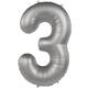 Foil balloon Number 3 - Moonlight Silver - Satin Gloss - 86 cm