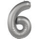 Foil balloon Number 6 - Moonlight Silver - Satin Gloss - 86 cm