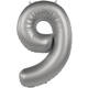 Foil balloon Number 9 - Moonlight Silver - Satin Gloss - 86 cm