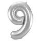 Foil Balloon Number 9 - Silver - 86 cm