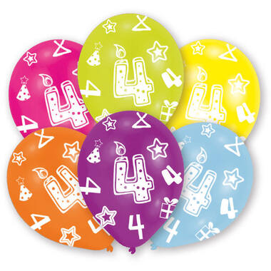 6 Latex Balloons All Round Printed Age 4 assorted 27.5 cm / 11"
