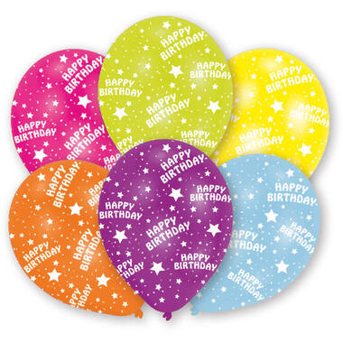 6 Latex Balloons All Round Printed Happy Birthday 27.5 cm / 11"