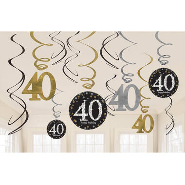 12 Swirl Decorations 40 Sparkling Celebration - Gold Foil / Paper 61 cm