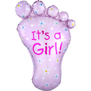 Foil Balloon - Shape - Baby Foot - "It's a Girl" - 58 x 82 cm