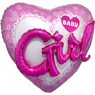 Foil Balloon – Shape – Heart – 3D – “BABY Girl” – 91 x 91 cm