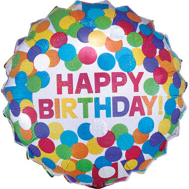 Foil Balloon – Jumbo – “HAPPY BIRTHDAY” rainbow dots – 71 x 71 cm
