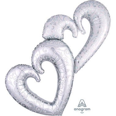 Folieballon - Shape - Interlockting Hearts - Silver - 134 x 91 cm
