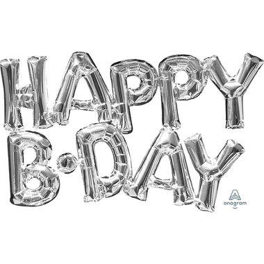 Foil Balloons – Shape – Letters “HAPPY B*DAY” - Silver - 76 x 45 cm