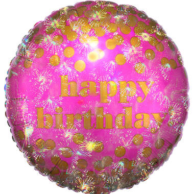 Foil Balloon - “happy birthday” - Pink - With Iridescent Dots - 43 cm