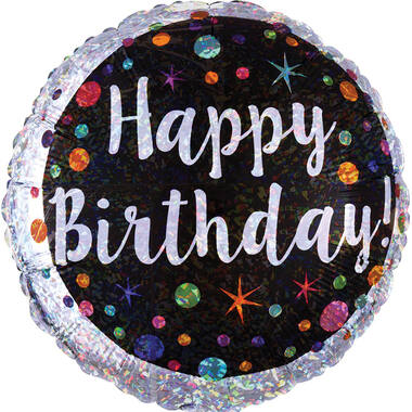 Foil Balloon – “Happy Birthday” – Holographic dots – 45 cm