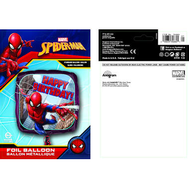 Foil Balloon - Shape - Square - Spider-Man "HAPPY BIRTHDAY!" - 45 cm