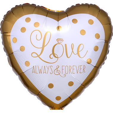 Foil Balloon - Shape - Heart - "Love ALWAYS & FOREVER" - White with Gold - 45 cm