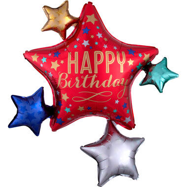 Foil Balloon - Shape - Star Cluster - "HAPPY Birthday" - 81 x 88 cm