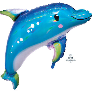 Foil Balloon - Shape - Dolphin - Blue Holographic Iridescent - 73 x 68 cm