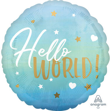 Foil Balloon - "Hello WORLD!" - Blue - 45 cm