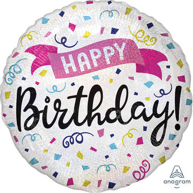 Foil Balloon - "HAPPY Birthday!" - White with Decoration - 45 cm