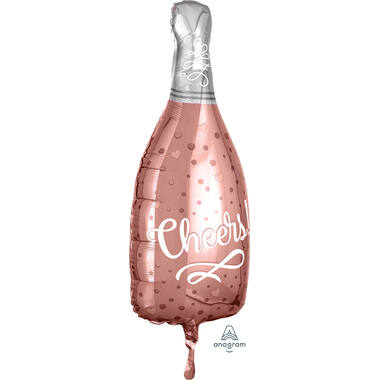 Foil Balloon - Shape - Rosé Champagne Bottle "Cheers!" - Pink - 25 x 66 cm