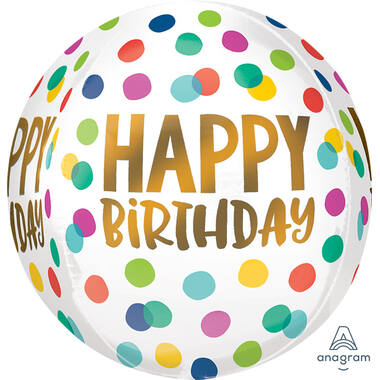 Orbz® - "HAPPY BIRTHDAY" - White with Coloured Dots - 38 x 40 cm