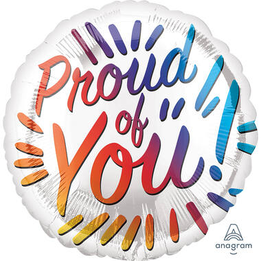 Foil Balloon - "Proud of You!" - White with Rainbow Letters - 45 cm