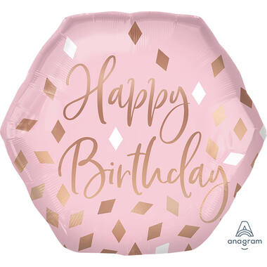Foil Balloon - Shape - Heptagon - "Happy Birthday" - Pink - 58 x 55 cm