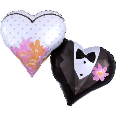 Foil Balloon - Shape - 2 Hearts - Bride and Groom - 76 x 63 cm