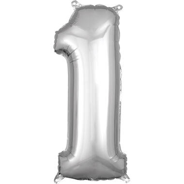 Foil Balloon - Number - 1 - Silver - 28 x 66 cm