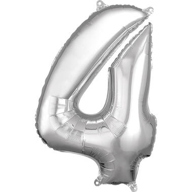Foil Balloon - Number - 4 - Silver - 43 x 66 cm